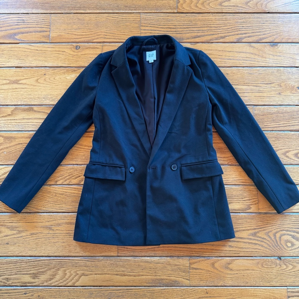 Gap Classic True Black Girlfriend Double Breasted Fall Blazer Jacket Size 2